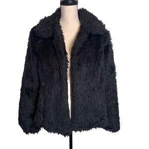 Paris Blues Coat Womens Medium Black Shaggy Faux‎ Fur Open Front Pockets